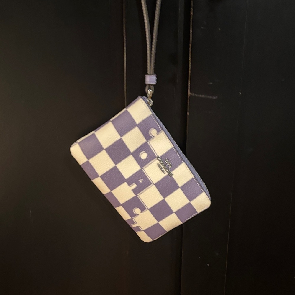 Coach Lavender and Cream Checkered Wristlet